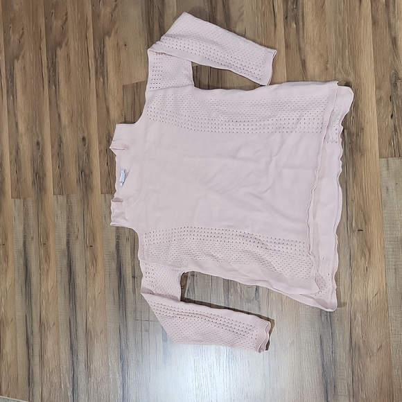 BAR III Perforated Cold Shoulder Viscose Sweater Top Shirt Barbie Ballet Pink - Picture 1 of 9